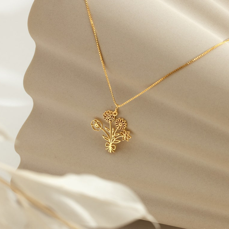 Collier floral personnalisé avec mois de naissance - Cadeau unique
