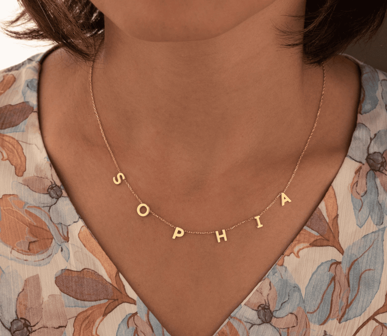 Collier personnalisé avec nom espacé - Argent sterling et or