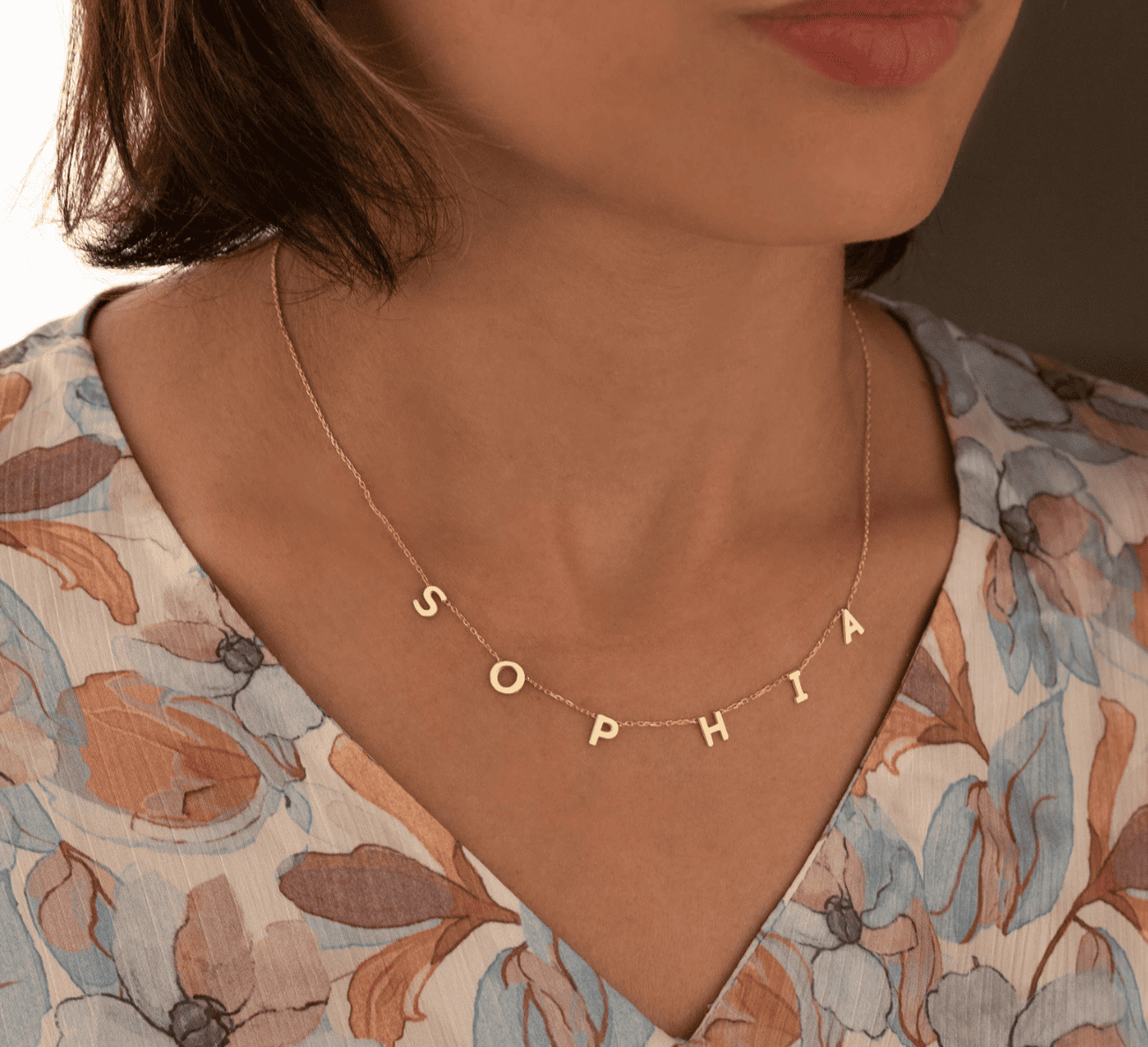 Collier personnalisé avec nom espacé - Argent sterling et or